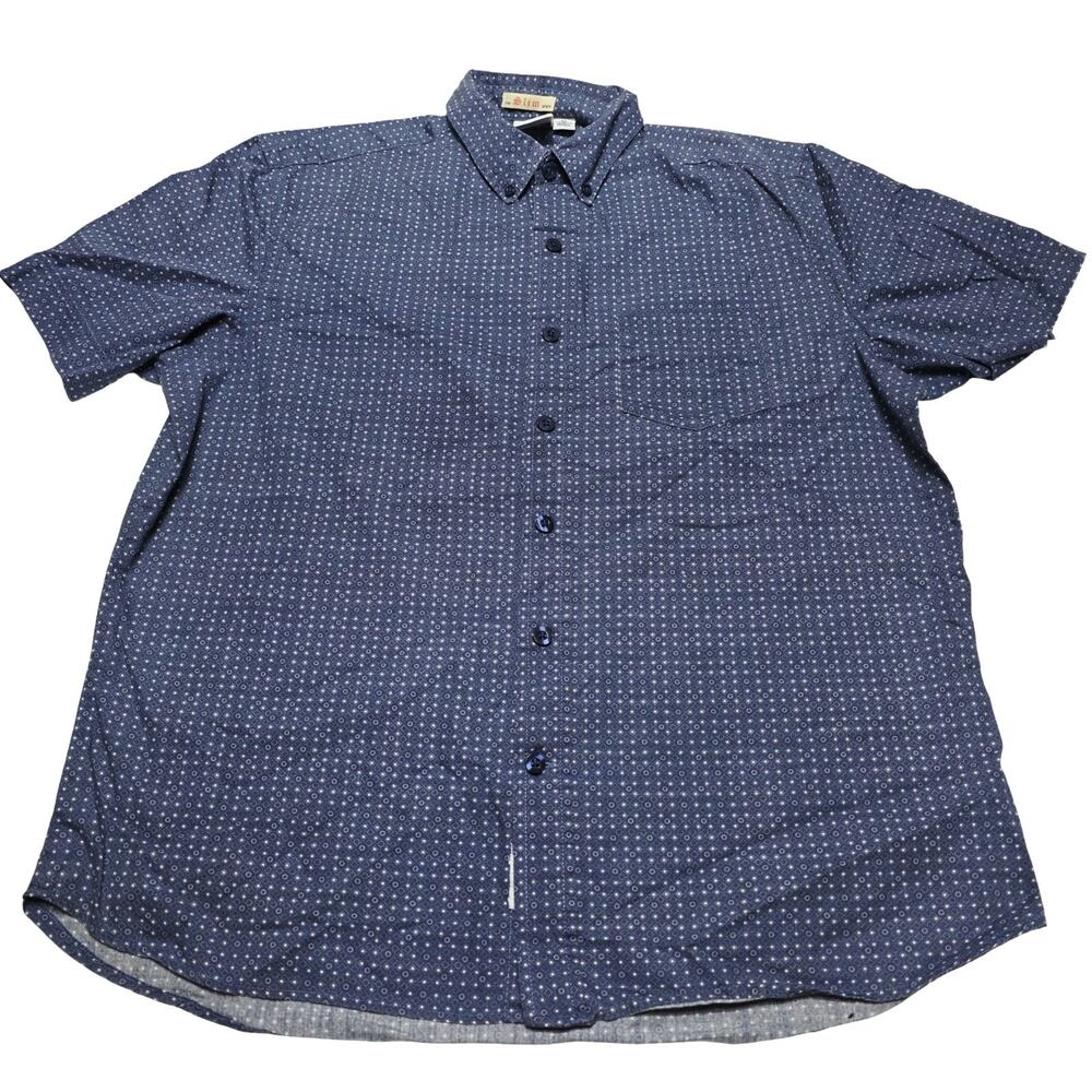 Kennington Californ Men’s Slim Fit Button Down Shirt Blue Pattern Men's Size XL